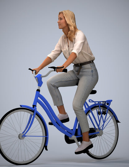 realistic 3D people woman casual cycling, render-ready for V-Ray and Corona, FBX OBJ