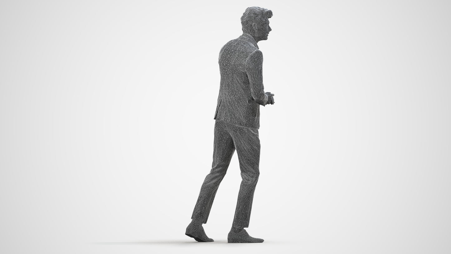 photogrammetry 3D man business, realistic human model archviz FBX, wireframe side view