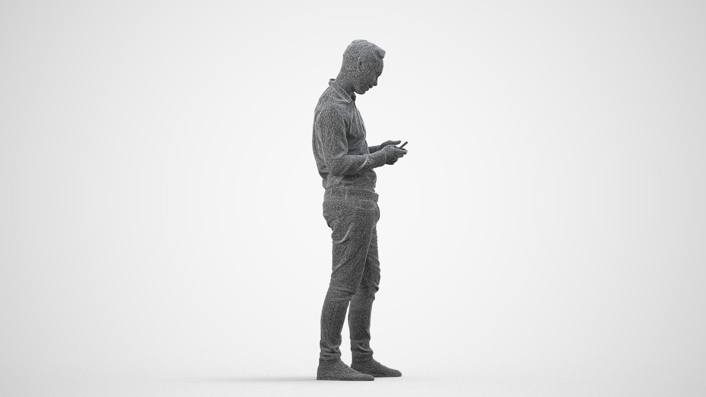 3D people model man casual standing, scanned human for 3ds Max rendering, wireframe side view