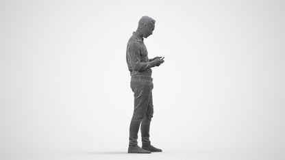 3D people model man casual standing, scanned human for 3ds Max rendering, wireframe side view