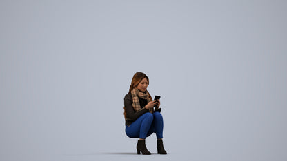 photogrammetry 3D woman casual sitting, realistic human model archviz FBX, side view render
