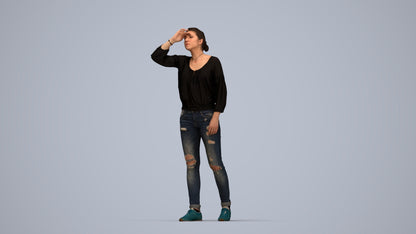 3D scanned woman standing casual, photorealistic archviz people for Enscape and SketchUp, top-down view render