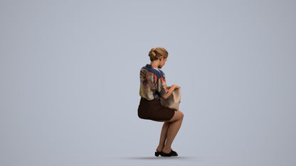 3D scanned woman sitting casual, photorealistic archviz people for Enscape and SketchUp, front view render