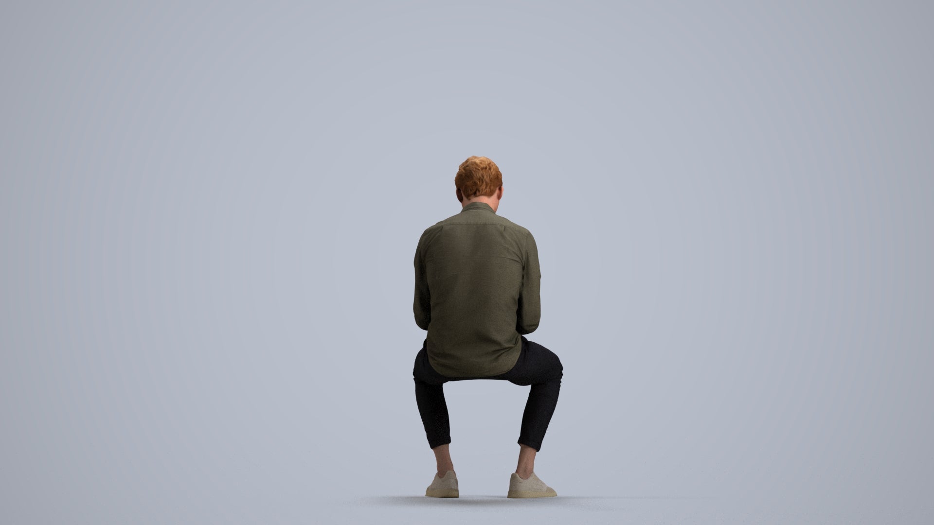 photogrammetry 3D man casual sitting, realistic human model archviz FBX, front view render
