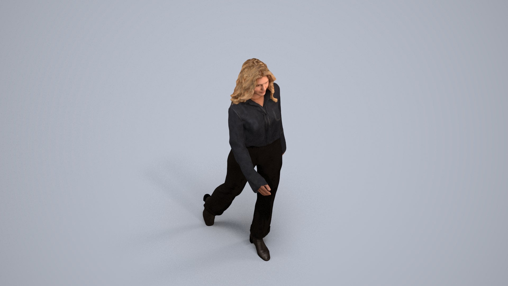 3D human model woman casual walking, photogrammetry scanned person for archviz, back view render
