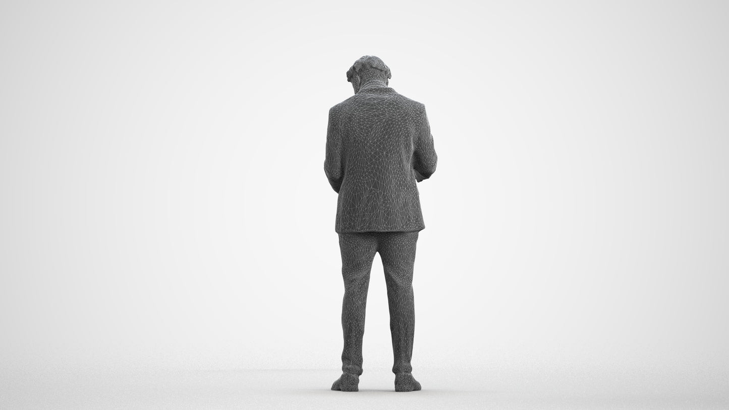 realistic 3D man business, scanned archviz people for Blender and 3ds Max, wireframe front view