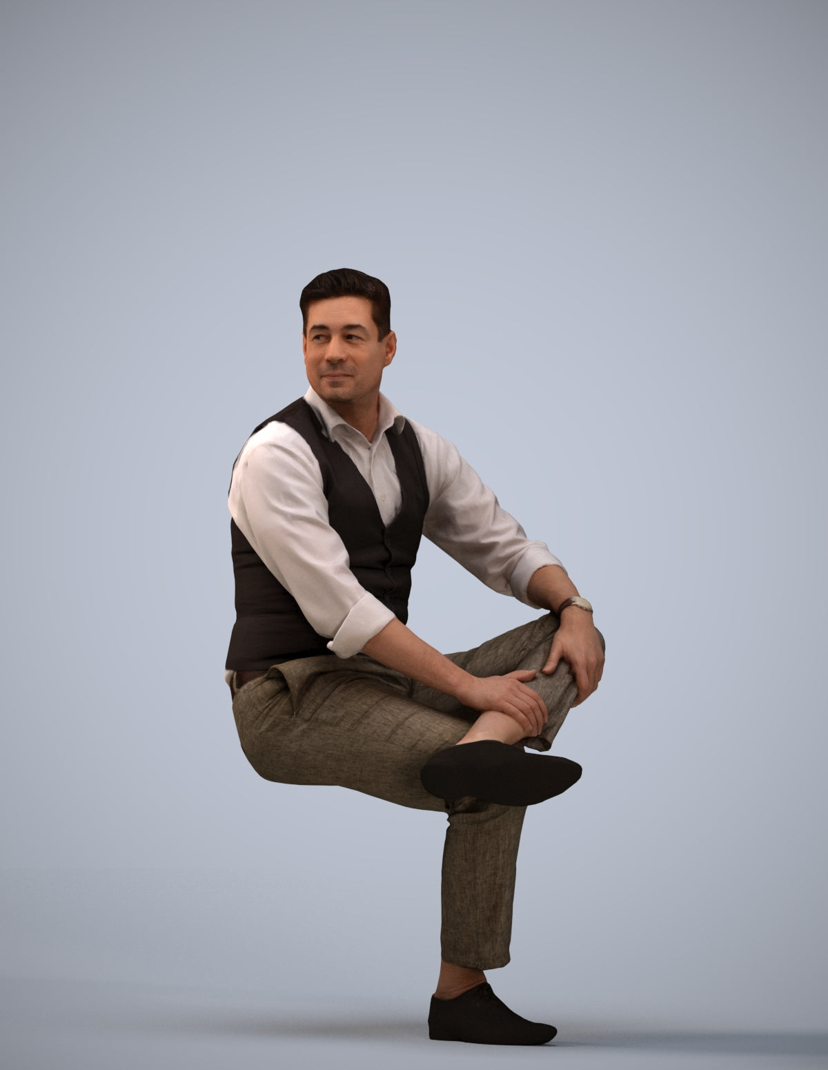 realistic 3D man business sitting, scanned archviz people for Blender and 3ds Max