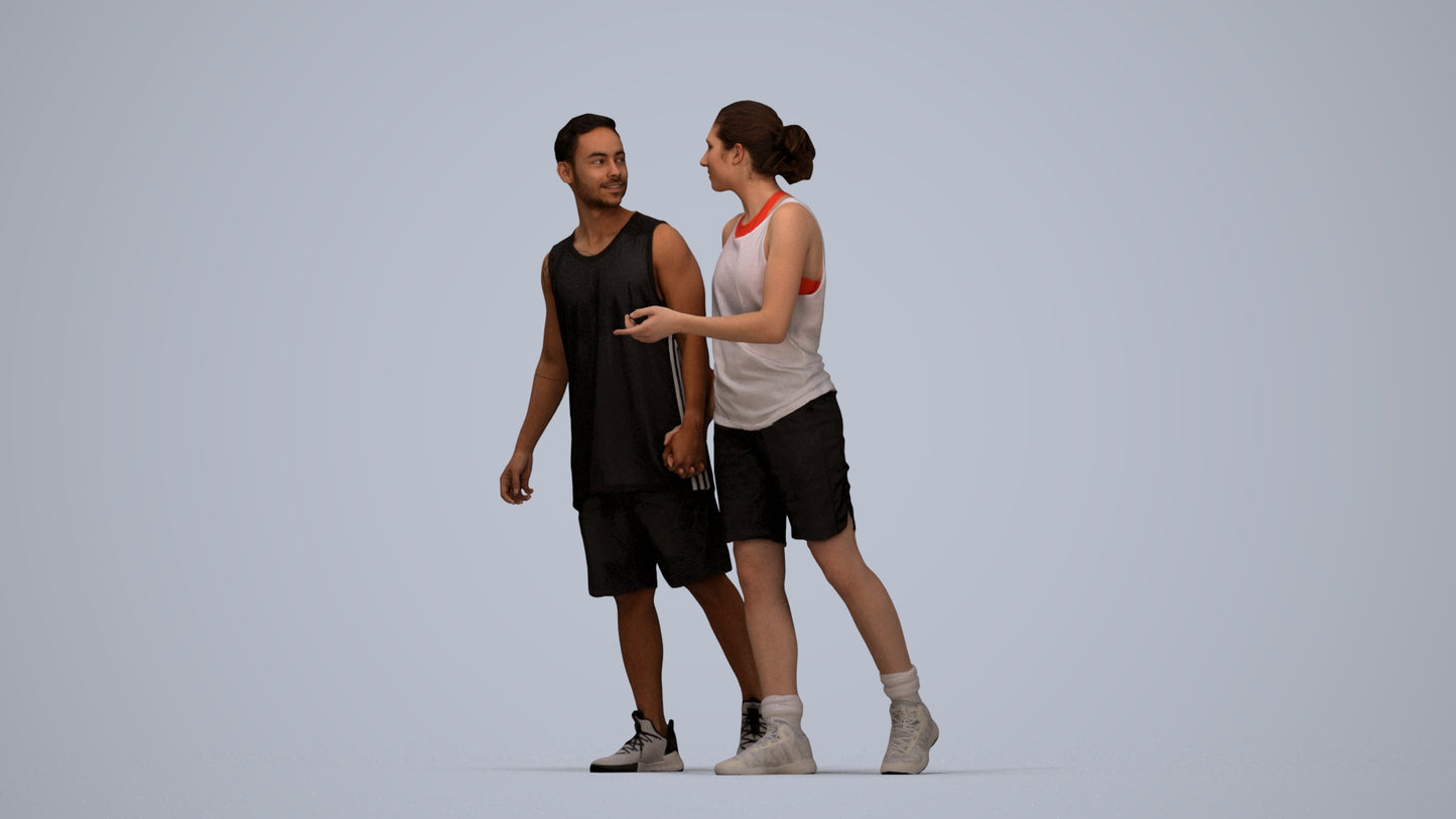3D human model woman sport, photogrammetry scanned person for archviz, top-down view render