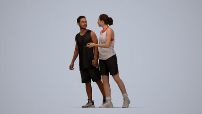 3D human model woman sport, photogrammetry scanned person for archviz, top-down view render