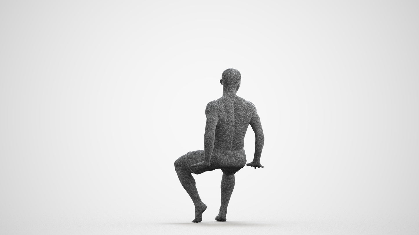 3D people model man pool, scanned human for 3ds Max rendering, wireframe front view