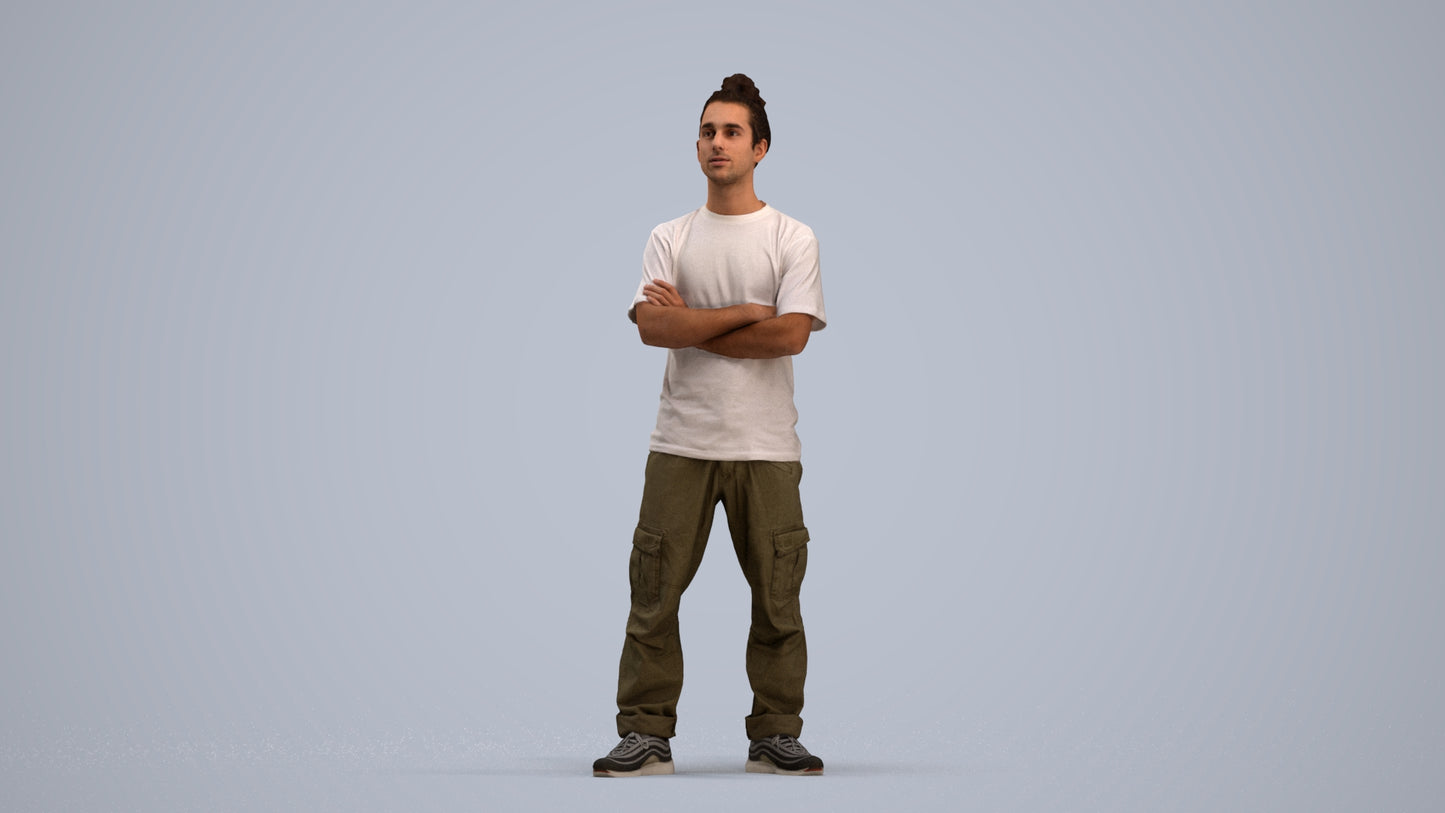 realistic 3D man casual standing, scanned archviz people for Blender and 3ds Max, standing pose render