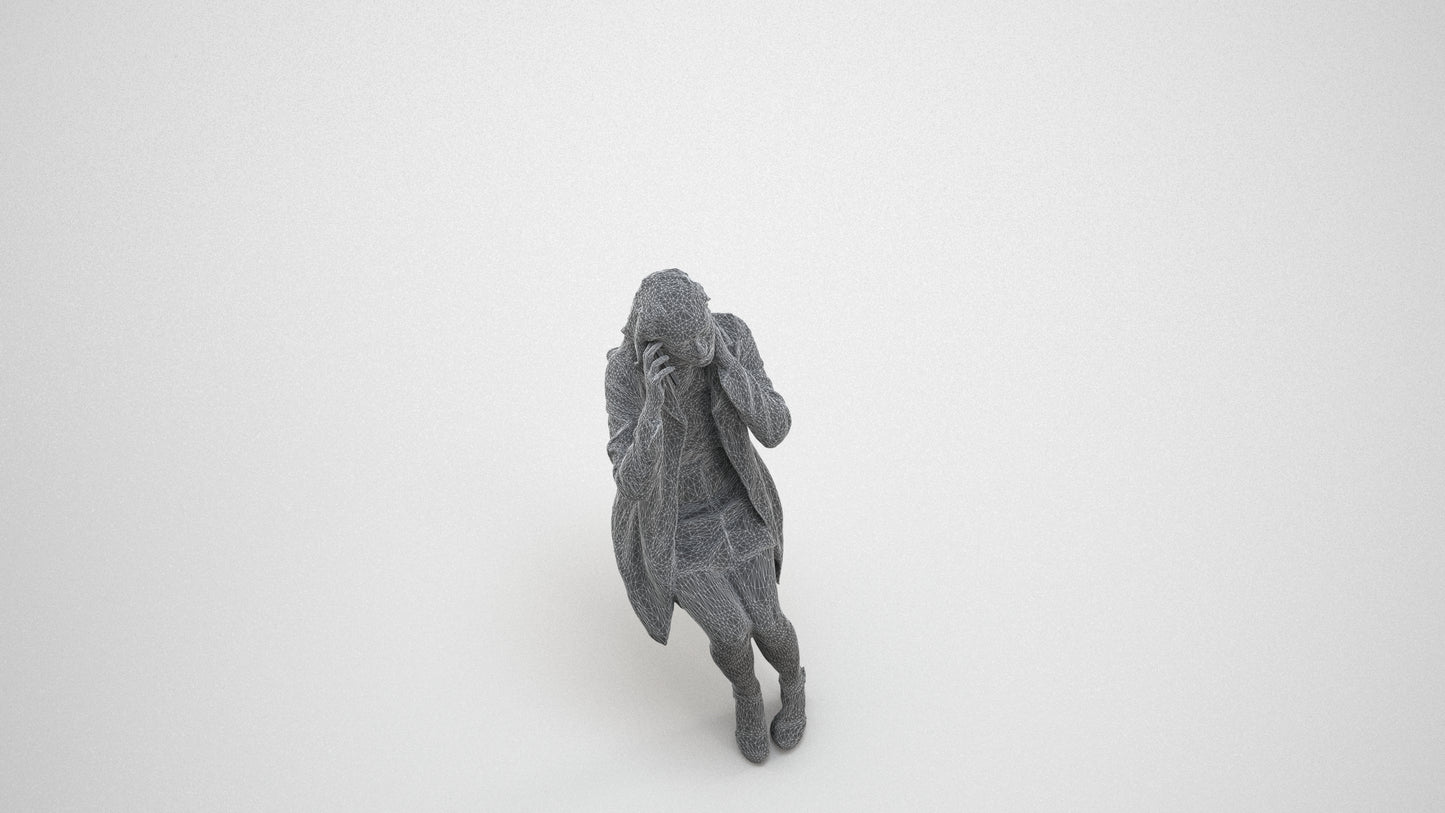 scanned 3D woman business sitting, photogrammetry people for Enscape and V-Ray, wireframe three-quarter view