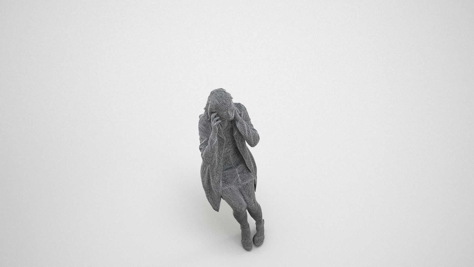 scanned 3D woman business sitting, photogrammetry people for Enscape and V-Ray, wireframe three-quarter view
