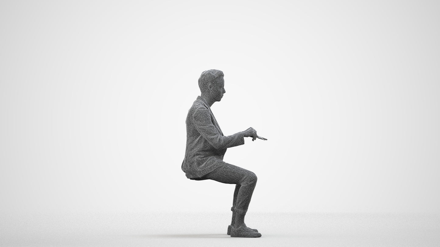 photogrammetry 3D man business, realistic human model archviz FBX, wireframe side view