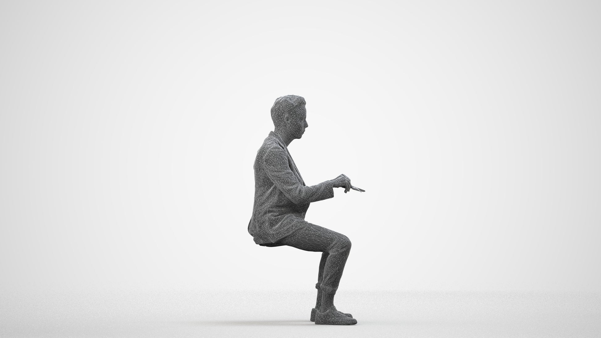 photogrammetry 3D man business, realistic human model archviz FBX, wireframe side view