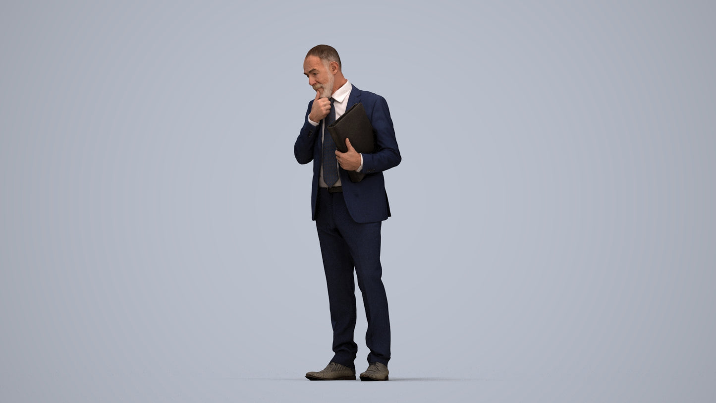 scanned 3D senior man business, photogrammetry people for Enscape and V-Ray, top-down view render