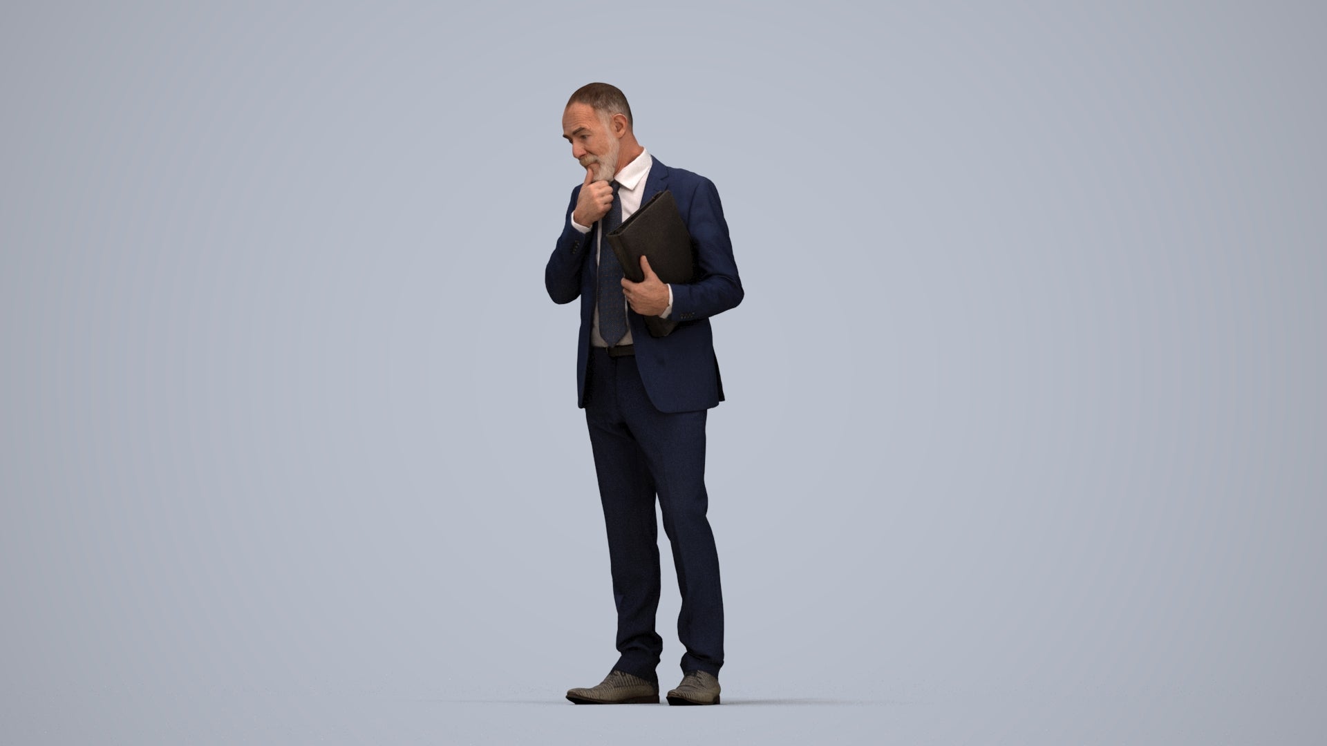 scanned 3D senior man business, photogrammetry people for Enscape and V-Ray, top-down view render