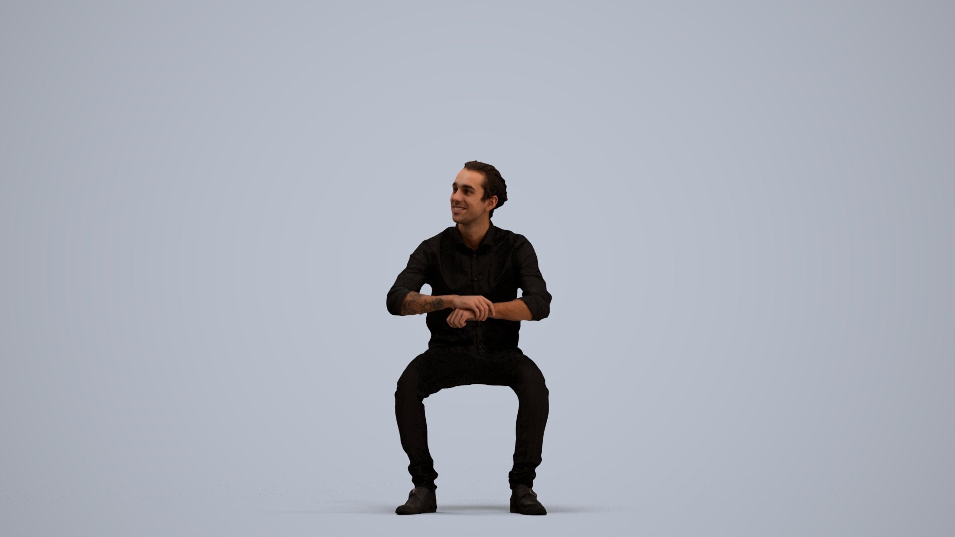 3D human model man casual sitting, photogrammetry scanned person for archviz, standing pose render