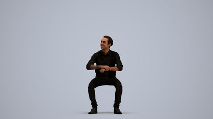 3D human model man casual sitting, photogrammetry scanned person for archviz, standing pose render