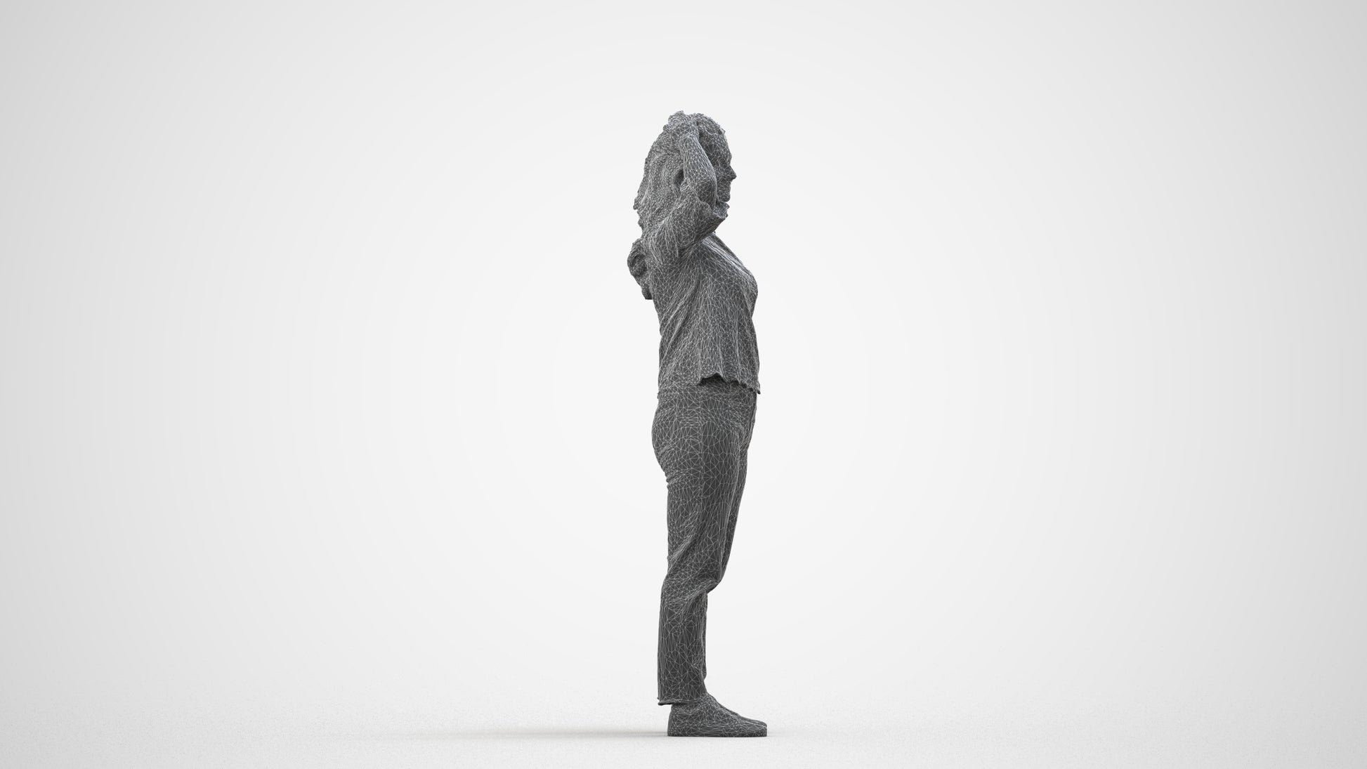 photogrammetry 3D woman casual standing, realistic human model archviz FBX, wireframe side view