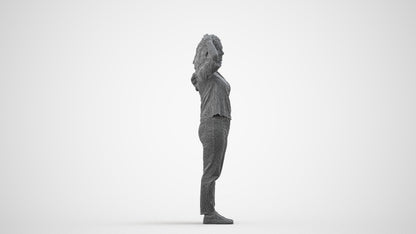 photogrammetry 3D woman casual standing, realistic human model archviz FBX, wireframe side view