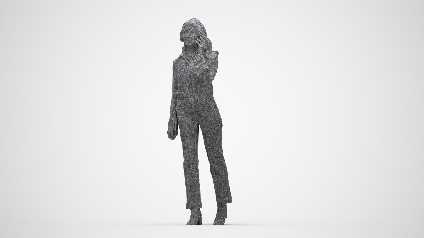 3D human model woman business, photogrammetry scanned person for archviz, wireframe back view