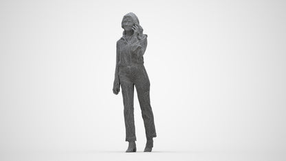3D human model woman business, photogrammetry scanned person for archviz, wireframe back view
