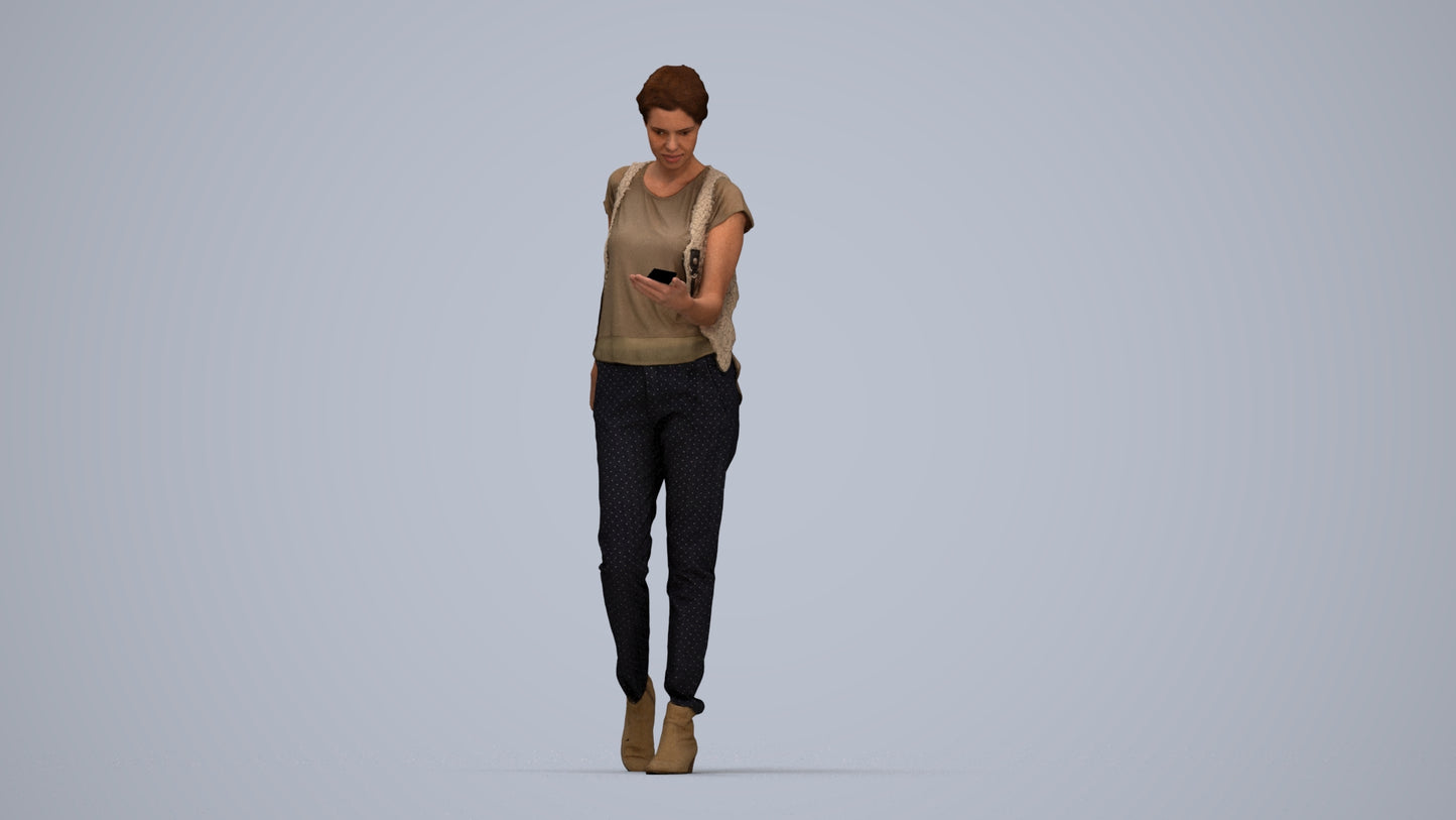3D scanned woman standing casual, photorealistic archviz people for Enscape and SketchUp, top-down view render