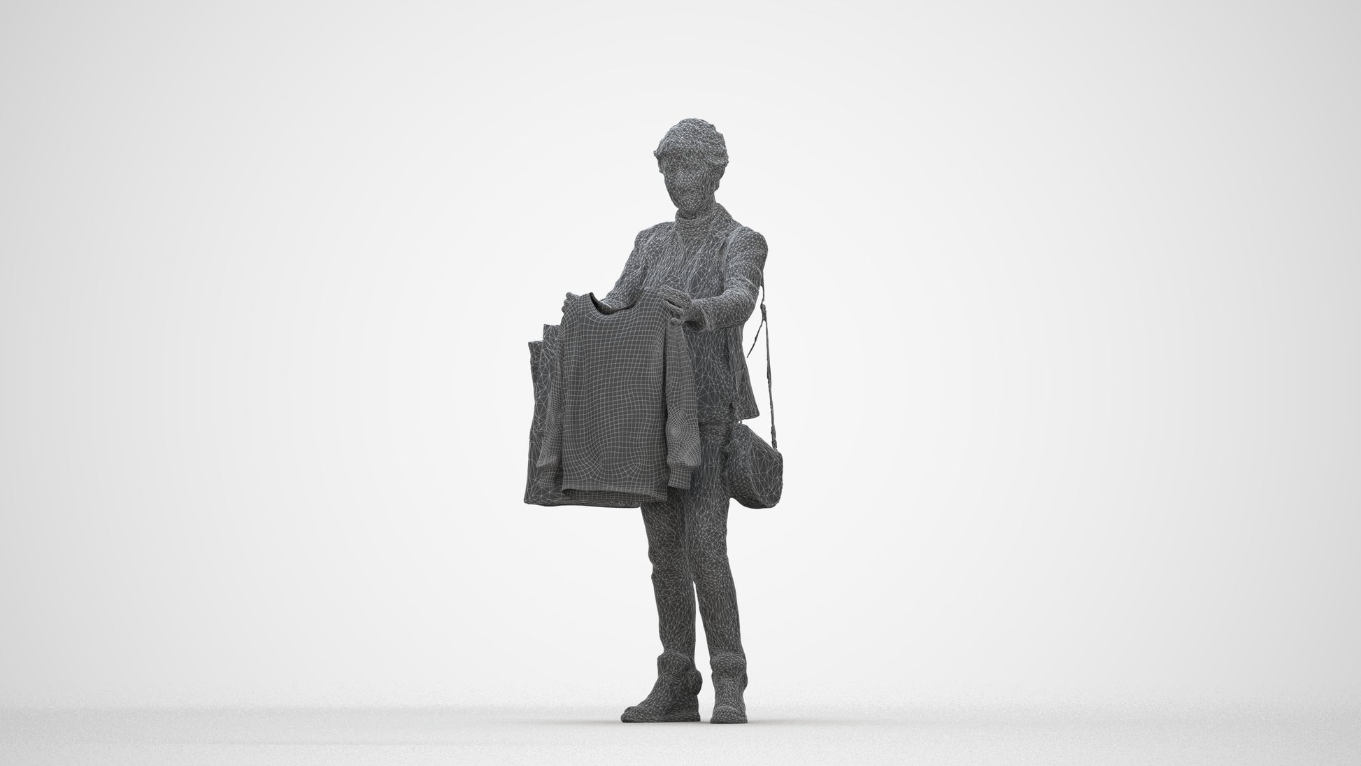 photogrammetry 3D senior woman business shopping, realistic human model archviz FBX, wireframe back view