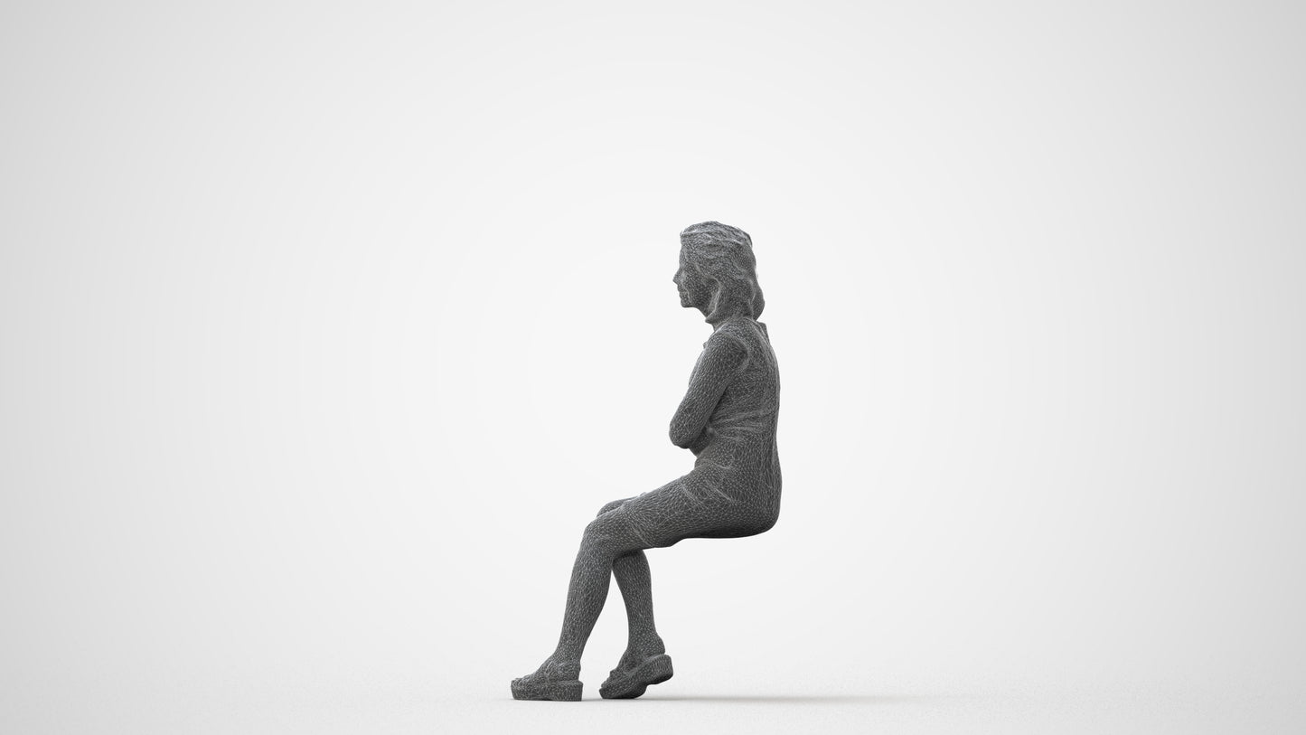 scanned 3D woman business sitting, photogrammetry people for Enscape and V-Ray, square thumbnail