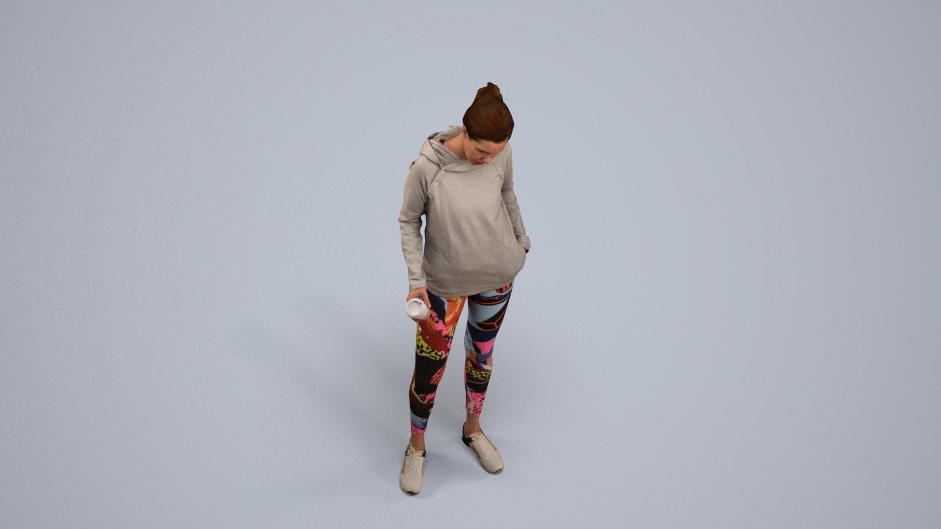 3D scanned woman standing sport, photorealistic archviz people for Enscape and SketchUp, back view render