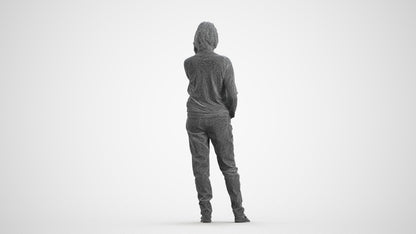 realistic 3D woman casual standing, scanned archviz people for Blender and 3ds Max, wireframe front view