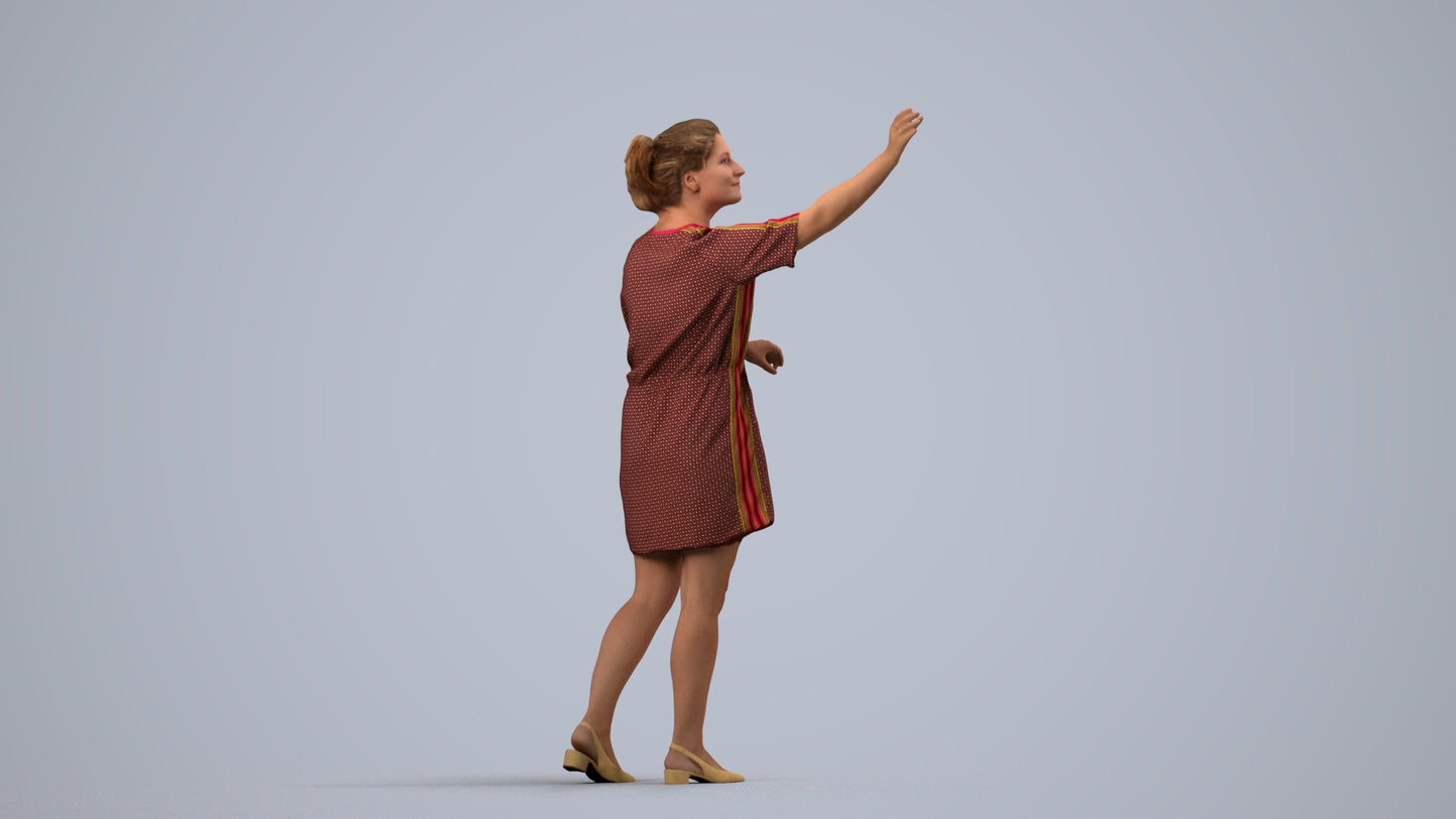 realistic 3D woman casual standing, scanned archviz people for Blender and 3ds Max, side view render