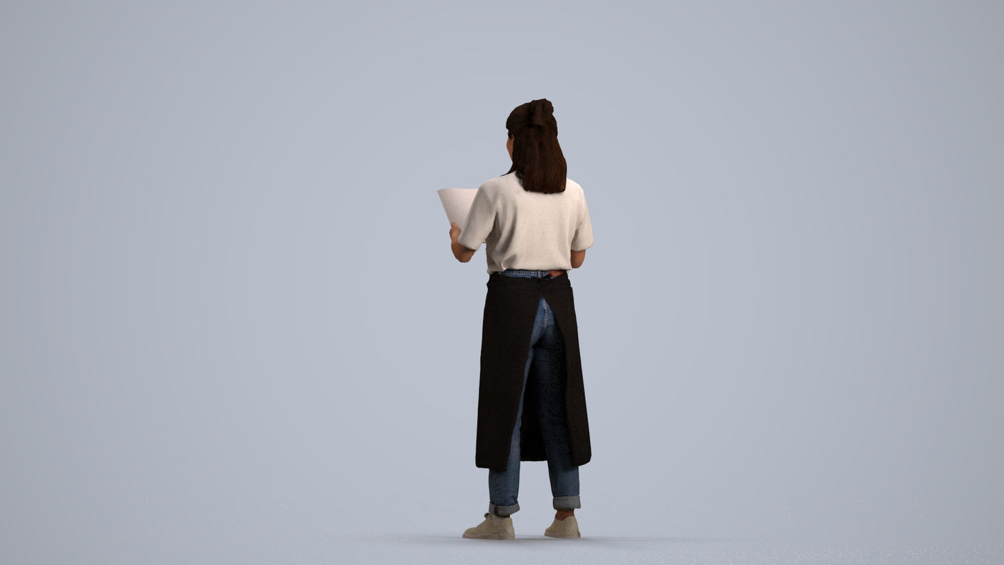 realistic 3D people woman hospitality, render-ready for V-Ray and Corona, FBX OBJ, front view render