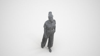photogrammetry 3D woman formal walking, realistic human model archviz FBX, wireframe three-quarter view