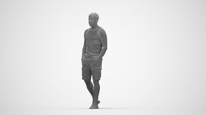 3D human model man casual walking, photogrammetry scanned person for archviz, wireframe back view