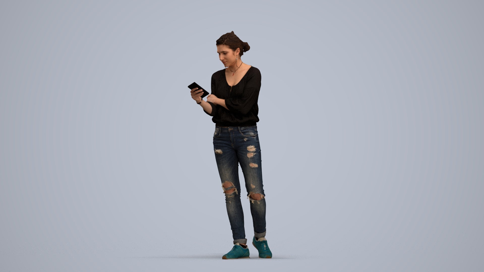 realistic 3D woman casual standing, scanned archviz people for Blender and 3ds Max, standing pose render