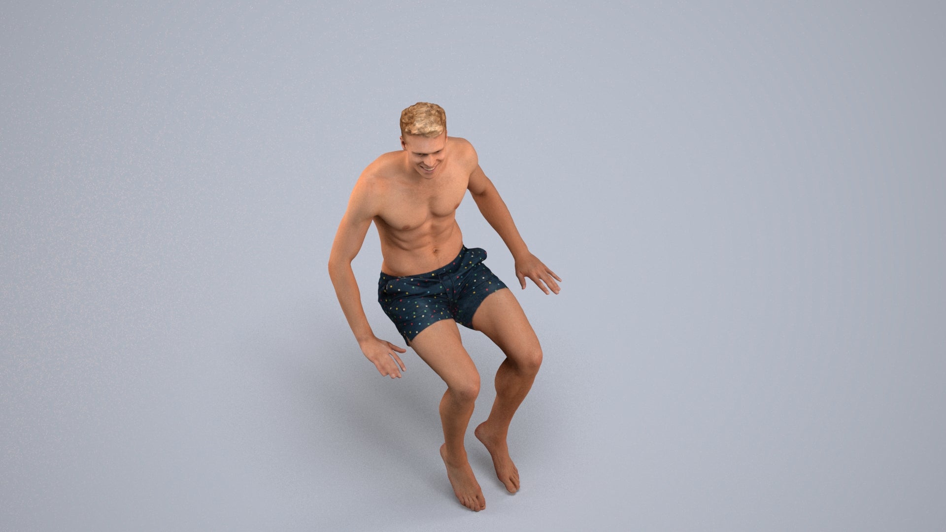 realistic 3D man pool, scanned archviz people for Blender and 3ds Max, back view render