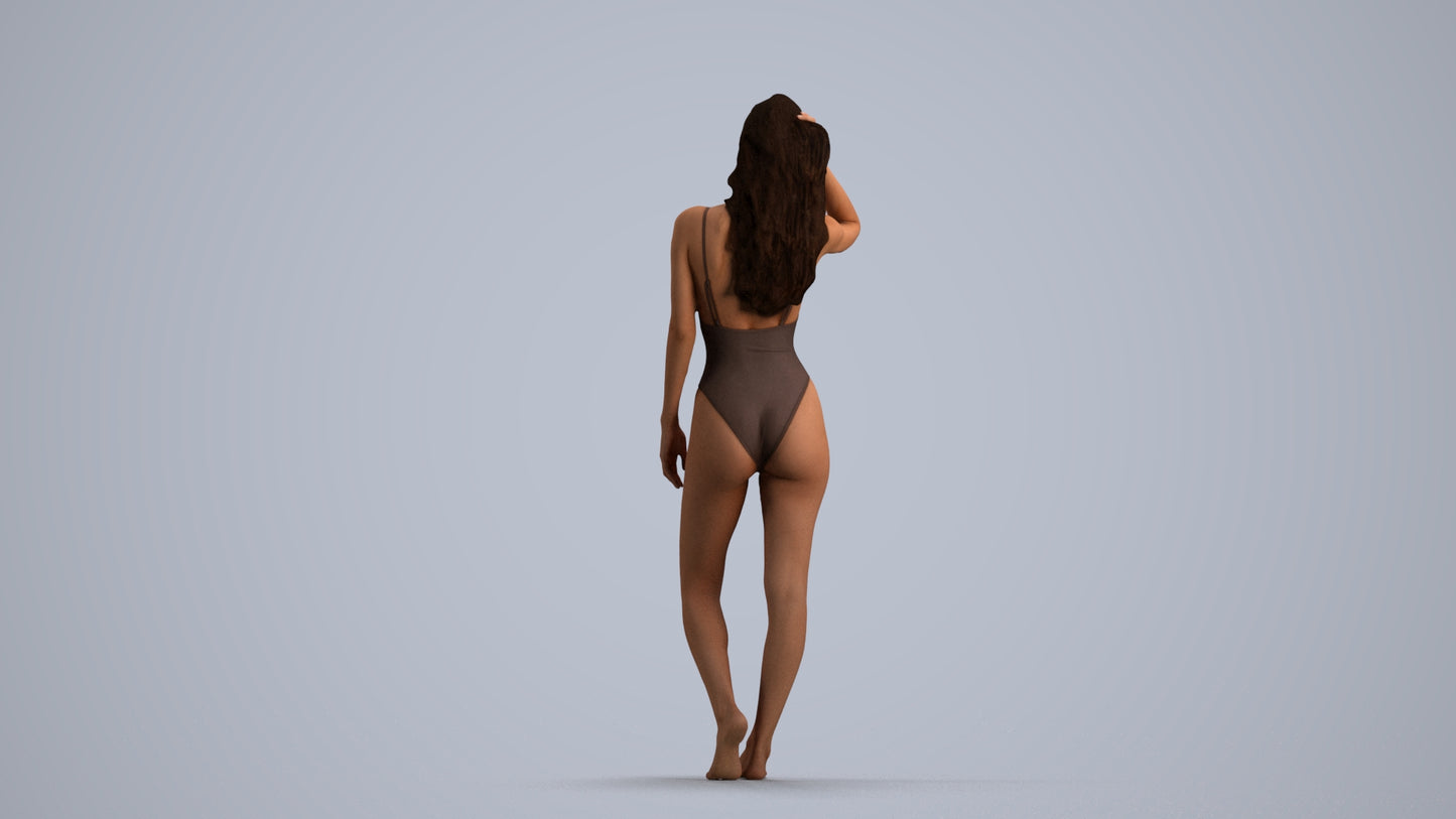 3D scanned woman pool, photorealistic archviz people for Enscape and SketchUp, front view render