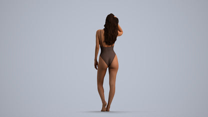 3D scanned woman pool, photorealistic archviz people for Enscape and SketchUp, front view render