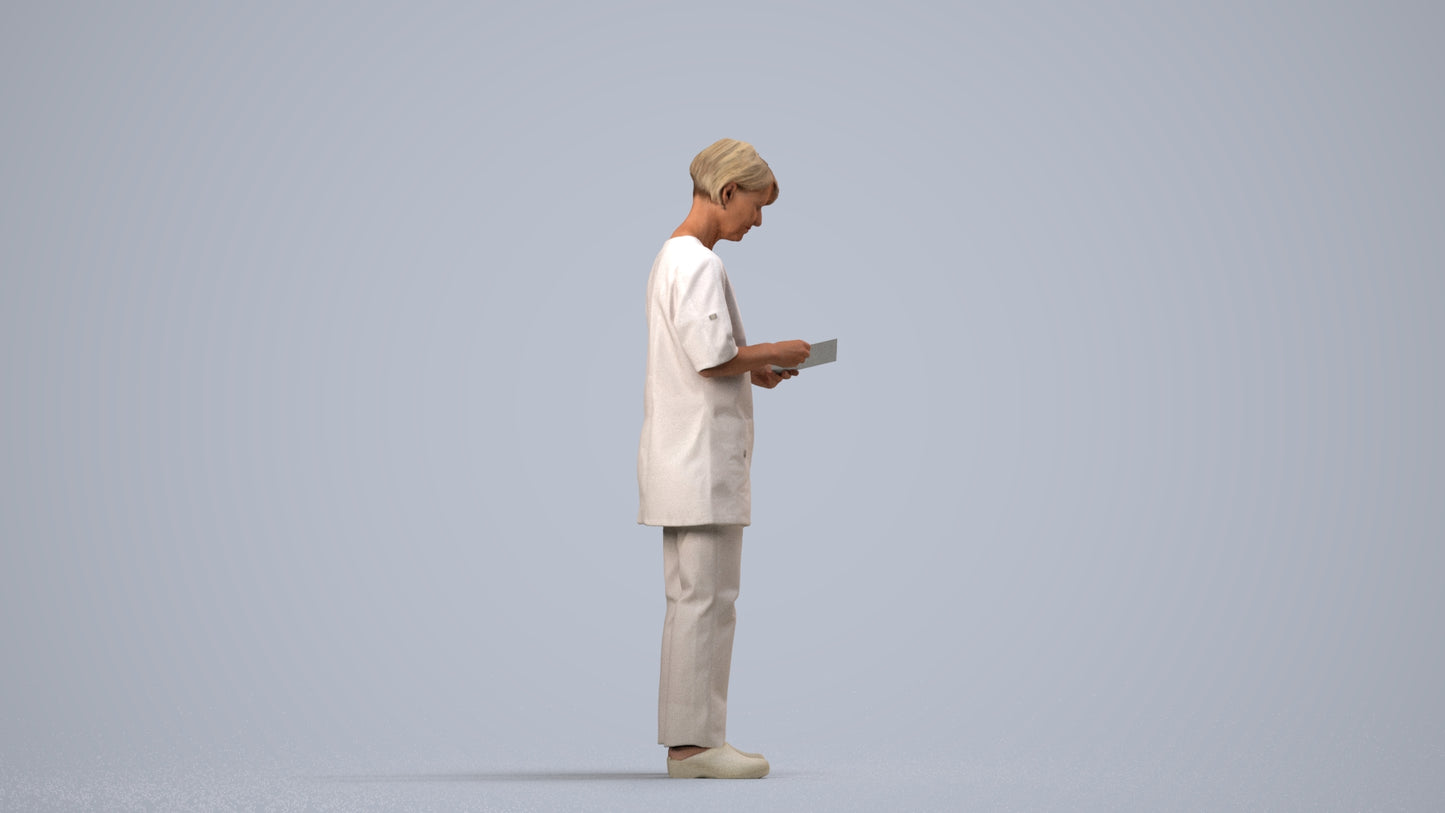 3D people model senior woman medical, scanned human for 3ds Max rendering, side view render