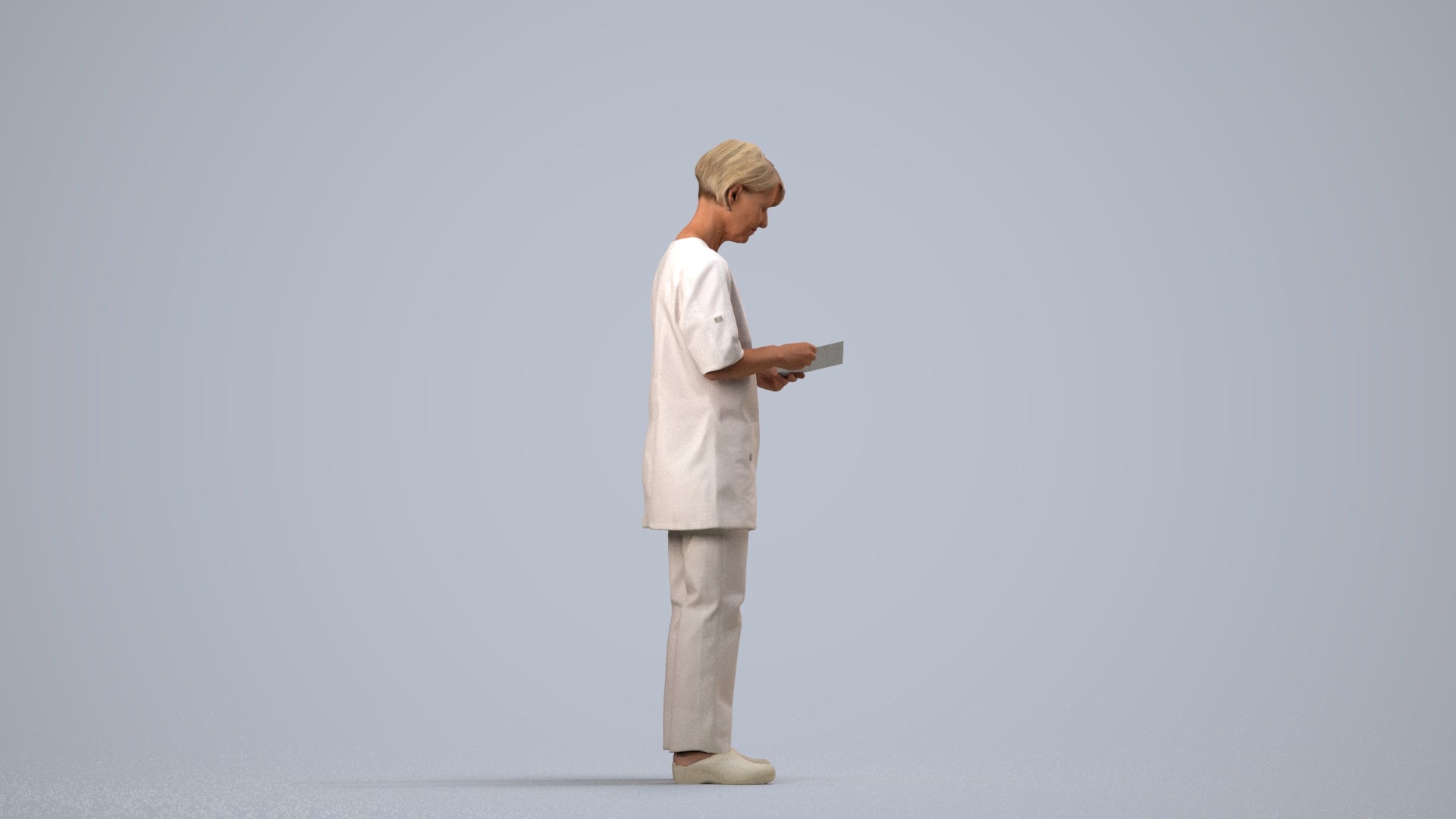 3D people model senior woman medical, scanned human for 3ds Max rendering, side view render