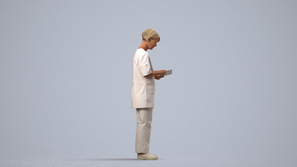 3D people model senior woman medical, scanned human for 3ds Max rendering, side view render