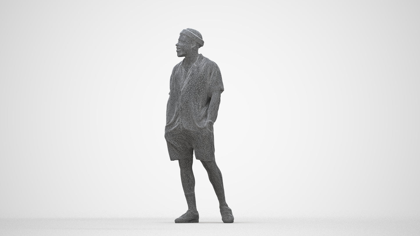 3D scanned man walking casual, photorealistic archviz people for Enscape and SketchUp, wireframe back view