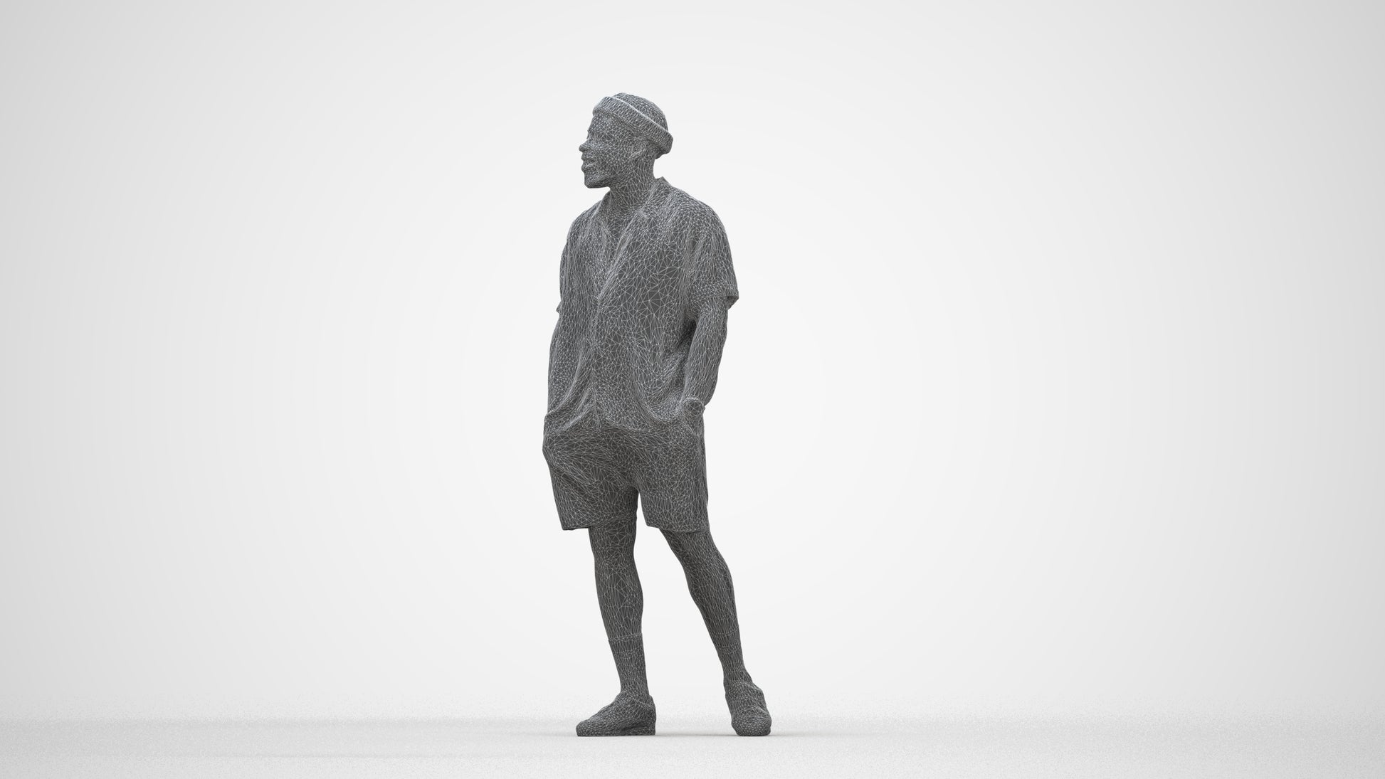 3D scanned man walking casual, photorealistic archviz people for Enscape and SketchUp, wireframe back view