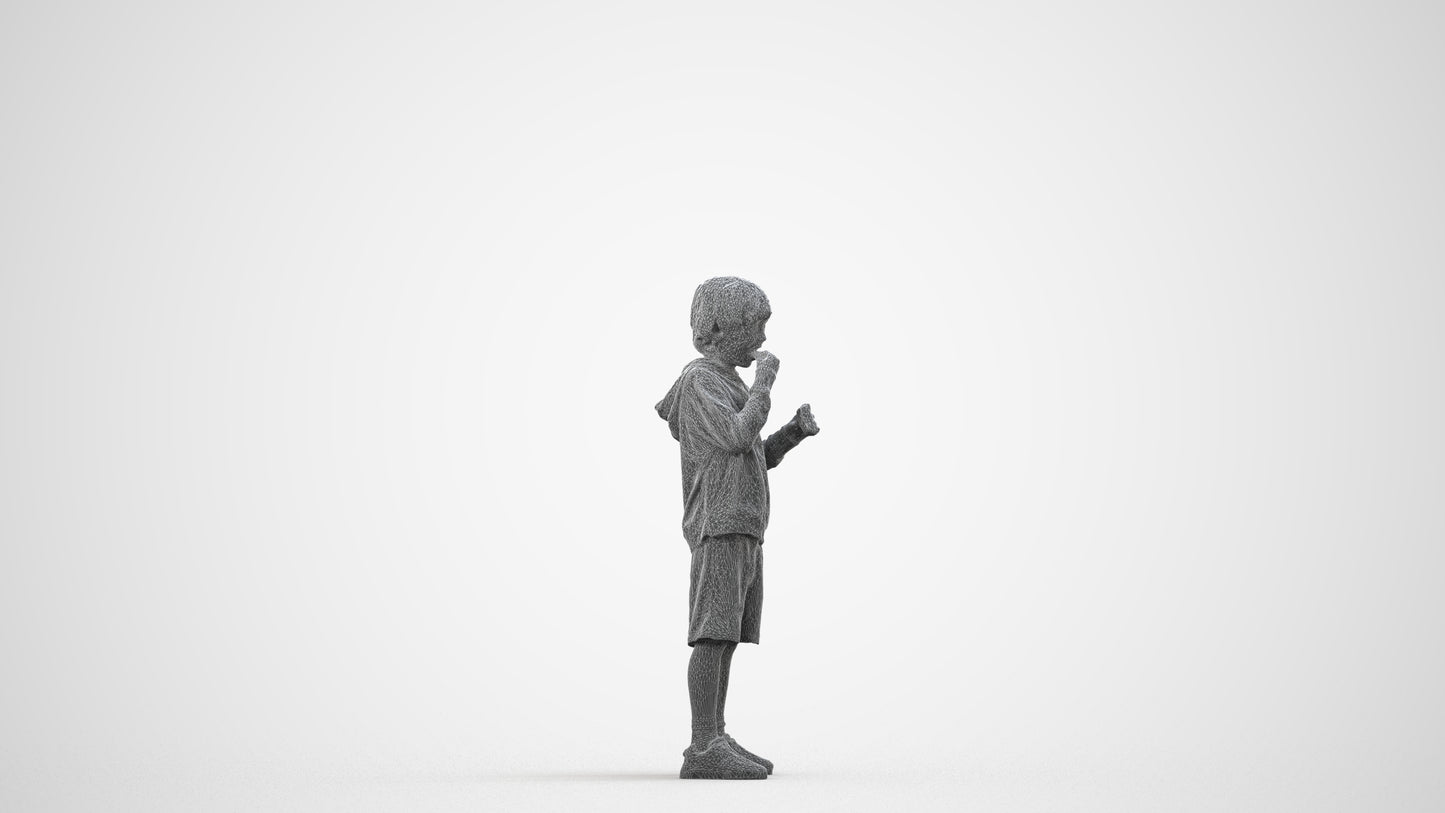 3D scanned boy kids casual, photorealistic archviz people for Enscape and SketchUp, wireframe side view