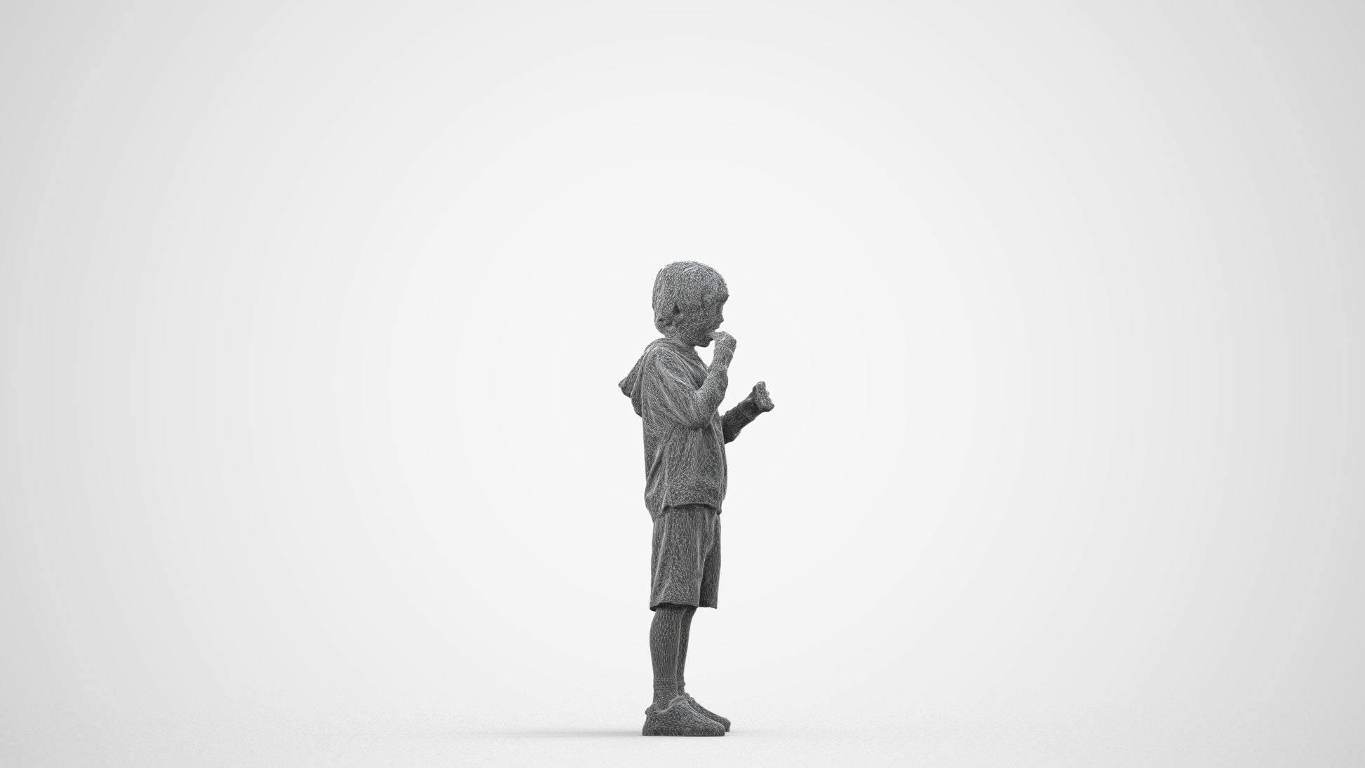 3D scanned boy kids casual, photorealistic archviz people for Enscape and SketchUp, wireframe side view