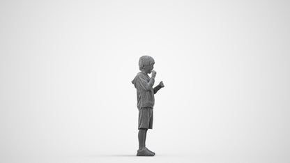 3D scanned boy kids casual, photorealistic archviz people for Enscape and SketchUp, wireframe side view