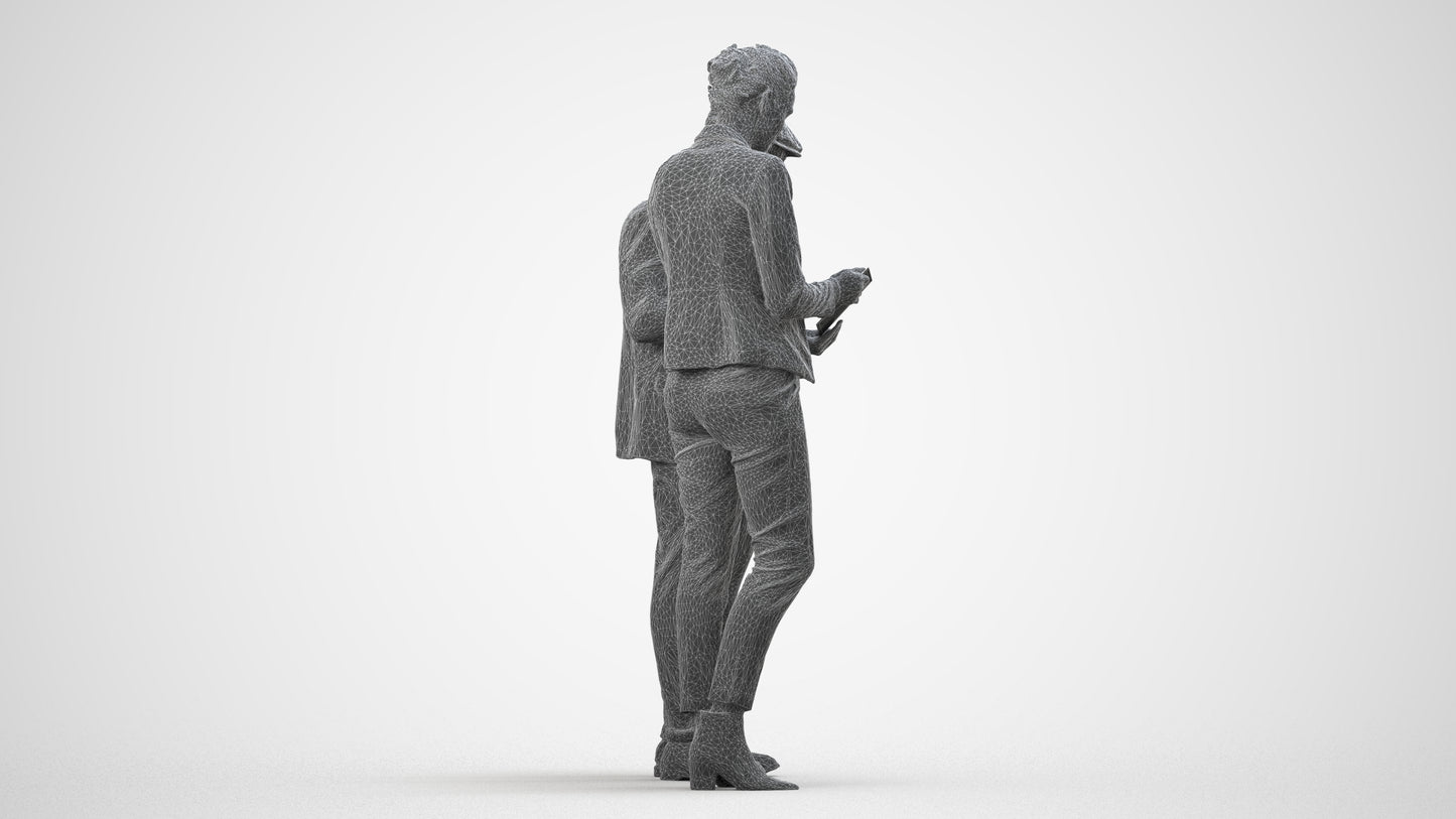 realistic 3D human woman business couple, archviz people FBX OBJ for Blender, wireframe side view