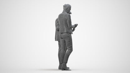 realistic 3D human woman business couple, archviz people FBX OBJ for Blender, wireframe side view